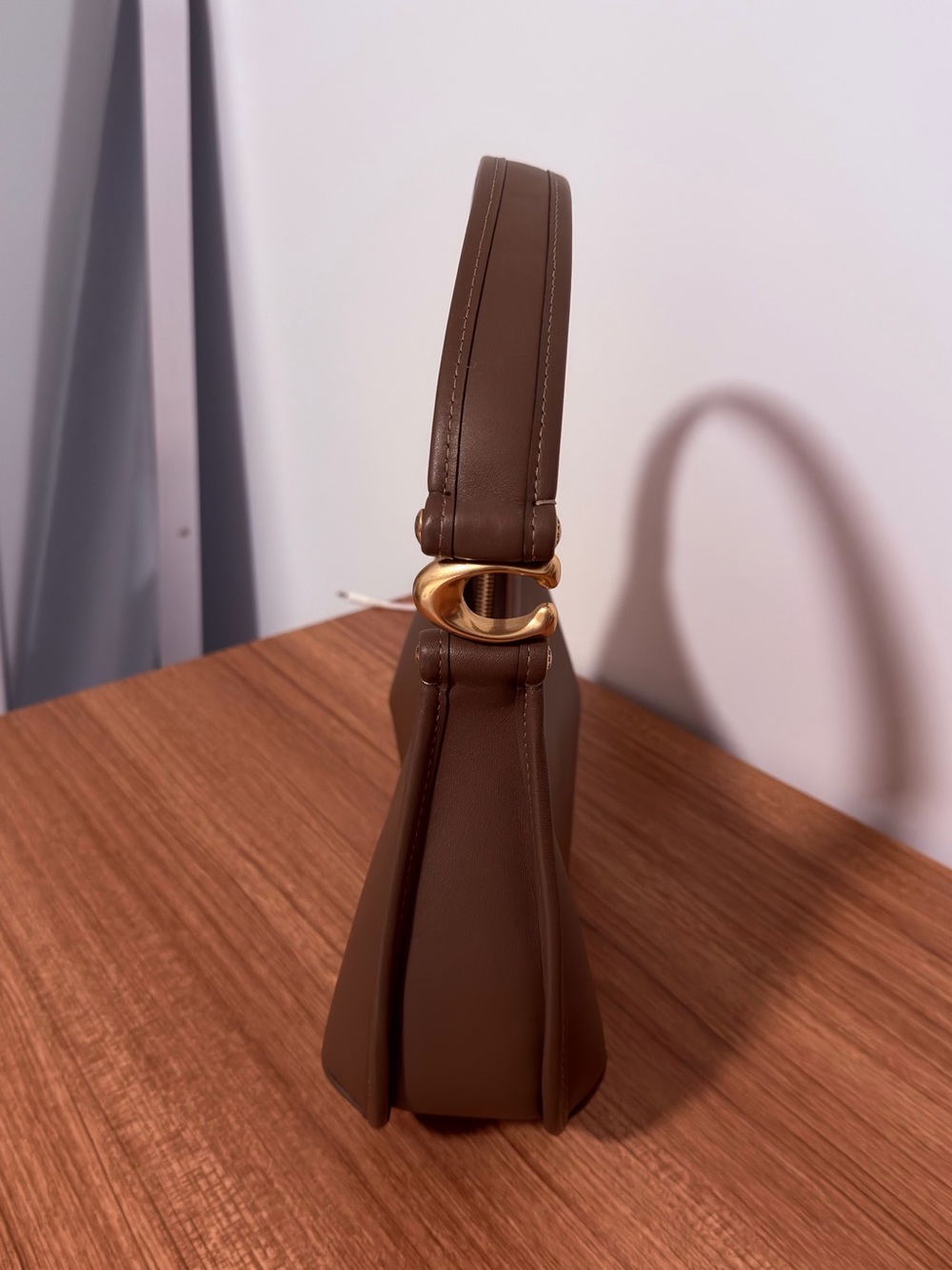 Coach Eve Dark Stone Leather Shoulder Bag with Gold-Tone Accents - Picture 2 of 3